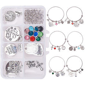 Sunnyclue изготовление браслетов своими руками, с тибетском стиле сплава подвески, стеклянные прелести, Перейти латунные, 304 расширяемые браслеты из нержавеющей стали