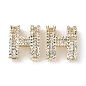 Brass Micro Pave Clear Cubic Zirconia Beads, Letter H