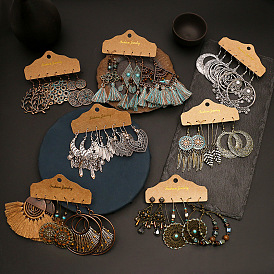 Bohemian Leaf Tassel Pendant Earrings Set for Women Retro European and American Style