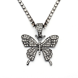 Feminine temperament and generous single-layer rhinestone claw chain studded with butterflies women's necklace