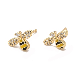 Cubic Zirconia Bee Stud Earrings with Enamel, Real 18K Gold Plated Brass Jewelry for Women, Cadmium Free & Lead Free