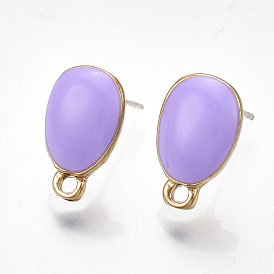 Alloy Stud Earring Findings, with Raw(Unplated) Pins, Enamel and Loop, Teardrop, Light Gold