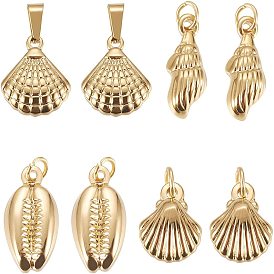 8Pcs 4 Style 304 Stainless Steel Pendants, Conch
