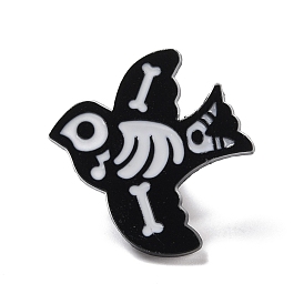 Bird Skeleton Enamel Pin, Halloween Animal Alloy Badge for Backpack Clothing, Electrophoresis Black
