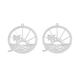201 Stainless Steel Filigree Pendants, Etched Metal Embellishments, Sun