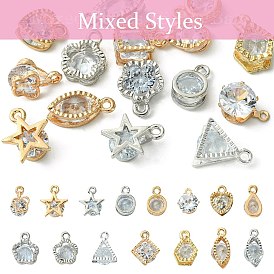 15pcs 15 Styles Alloy Charms, with Cubic Zirconia