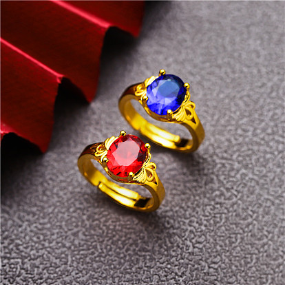 Овальные латунные кольца с кубическим цирконием, золотые