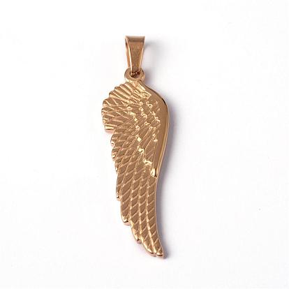 304 Stainless Steel Pendants, Wing, 38.5x13x3mm, Hole: 4x6mm