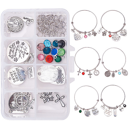 Sunnyclue изготовление браслетов своими руками, с тибетском стиле сплава подвески, стеклянные прелести, Перейти латунные, 304 расширяемые браслеты из нержавеющей стали