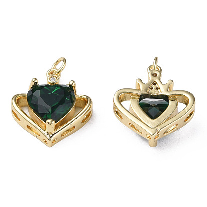 Brass Micro Pave Cubic Zirconia Pendants, with Jump Rings, Nickel Free, Real 18K Gold Plated, Heart