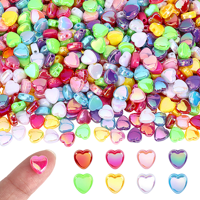 800шт 8 цвета бусины из АБС-пластика, сердце, с покрытием AB цвета