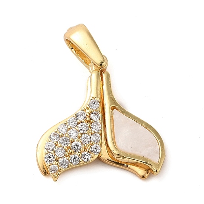 Brass Micro Pave Clear Cubic Zirconia with Acrylic Pendants, Whale Tail Shape