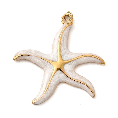 304 Stainless Steel Enamel Pendants, Ocean Theme Charms, Ion Plating(IP), Real 18K Gold Plated
