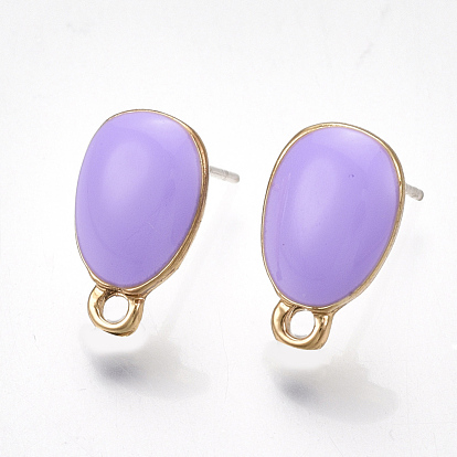 Alloy Stud Earring Findings, with Raw(Unplated) Pins, Enamel and Loop, Teardrop, Light Gold