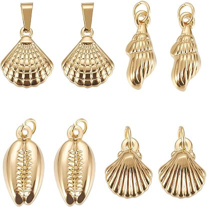 8Pcs 4 Style 304 Stainless Steel Pendants, Conch