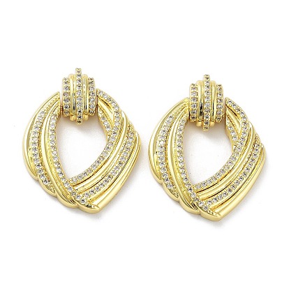 Brass with Cubic Zirconia Pendants, Cadmium Free & Lead Free, Rhombus