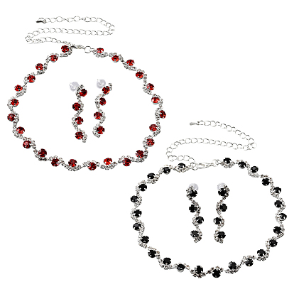 2 комплекты 2 комплекты из цветных ожерелий и серег-гвоздиков из сплава со стразами, плоско-круглые