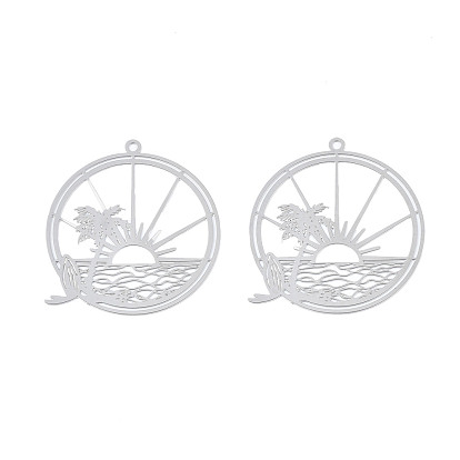 201 Stainless Steel Filigree Pendants, Etched Metal Embellishments, Sun