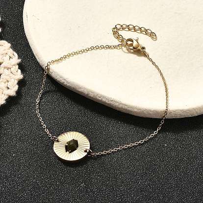 304 браслеты из нержавеющей стали ссылка для женщин, плоские круглые с ромбами, ионное покрытие (ip), со стеклом