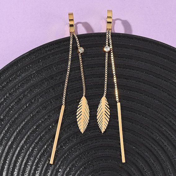 Серьги из 304 нержавеющей стали, лист с палкой, ионное покрытие (ip)