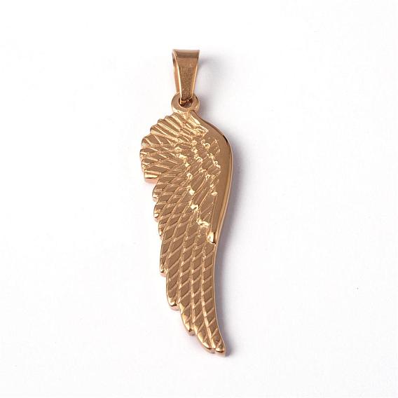 304 Stainless Steel Pendants, Wing, 38.5x13x3mm, Hole: 4x6mm