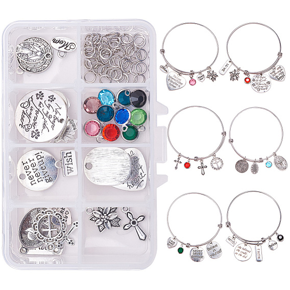 Sunnyclue изготовление браслетов своими руками, с тибетском стиле сплава подвески, стеклянные прелести, Перейти латунные, 304 расширяемые браслеты из нержавеющей стали