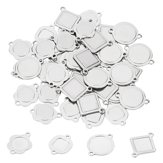 48Pcs 4 Style 304 Stainless Steel Link, Cabochon Settings