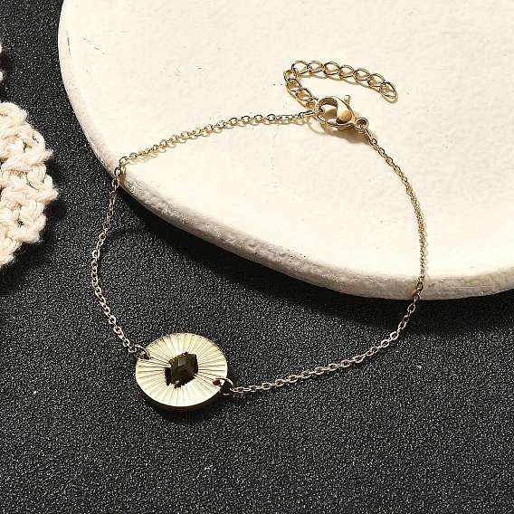 304 браслеты из нержавеющей стали ссылка для женщин, плоские круглые с ромбами, ионное покрытие (ip), со стеклом