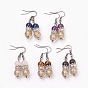 Natural Gemstone Beads Dangle Earrings, with Plating Acrylic Beads, Brass Rhinestone Spacer Beads and Brass Earring Hooks