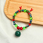 Christmas Charm Bracelet with Glass Beads and Elastic Band for Women