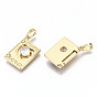 Brass Micro Pave Clear Cubic Zirconia Pendants for Teachers' Day, Nickel Free, Book