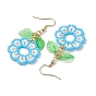Handmade Seed Beads Dangle Earrings, Flower and Leaf