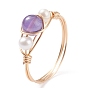 Copper Wrapped Natural & Synthetic Gemstone Ring for Women, Cultured Freshwater Pearl Rings