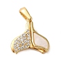 Brass Micro Pave Clear Cubic Zirconia with Acrylic Pendants, Whale Tail Shape