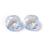 Crackle Moonlight Style Glass Rhinestone Cabochons, Pointed Back, Square