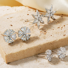 Милые и нежные серьги-гвоздики из латуни с прозрачным кубическим цирконием для элегантных женщин, серебряные