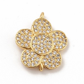 Brass Micro Pave Cubic Zirconia Connector Charms, Cadmium Free & Lead Free, Long-Lasting Plated, Flower