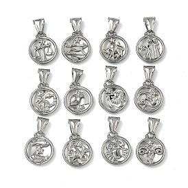 12 шт. 304 подвески из нержавеющей стали, плоский круглый с шармом созвездий