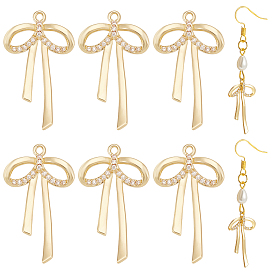 8Pcs Brass Micro Pave CLear Cubic Zirconia Pendant
s, Long-Lasting Plated Bowknot