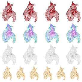 24 шт. 4 цвета 201 филигранные подвески из нержавеющей стали, гравированные металлические украшения, без никеля , очарование золотой рыбки