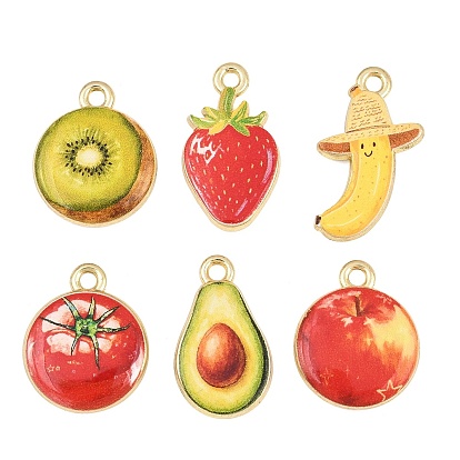 Printed Alloy Pendants, Fruit Charms, Rack Plating, Golden