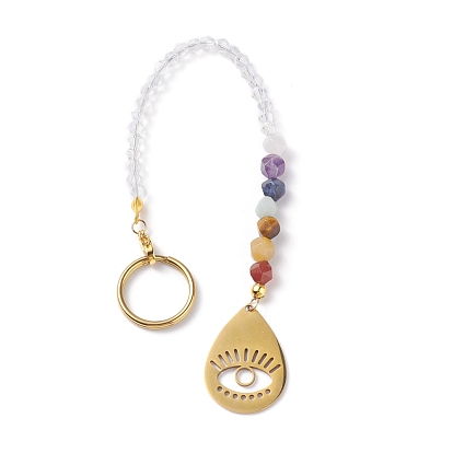 201 & 304 Stainless Steel Chakra Theme Teardrop & Eye Pendant Decorates, with Natural Gemstone, Glass Beads and Brass & Iron Findings