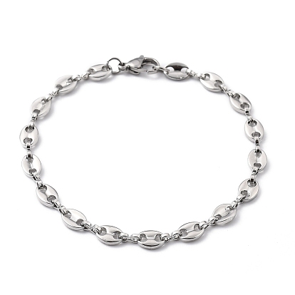304 Stainless Steel Coffee Bean Chain Bracelets, with Lobster Claw Clasps
