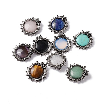 Gemstone Pendants, Dragon Charms, with Rack Plating Antique Silver Tone Alloy Findings, Cadmium Free & Lead Free