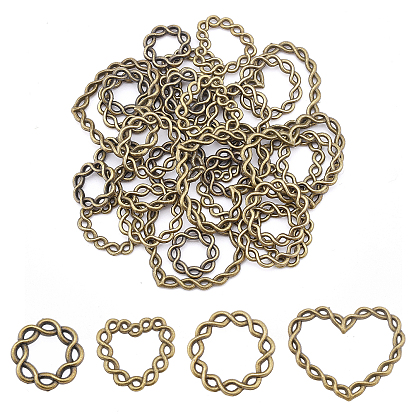 80piezas 4 anillos de enlace giratorios de aleación de zinc estilo, redonda y corazón
