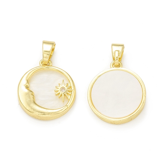 Покрытие стойки латунь микропаве прозрачные подвески из кубического циркония, с пластиковым, без кадмия и без свинца, долговечный, плоский круглый с шармом луны и солнца