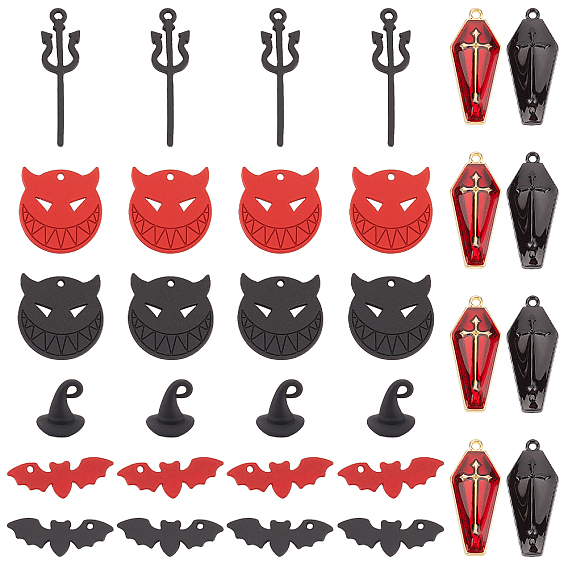 32Pcs 8 Style Halloween Theme Alloy Pendants, Spray Painted & Baking Printed & Enamel, Mixed Shapes