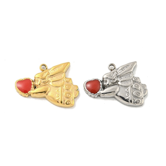 304 Stainless Steel Enamel Charms, Angel with Heart Charm