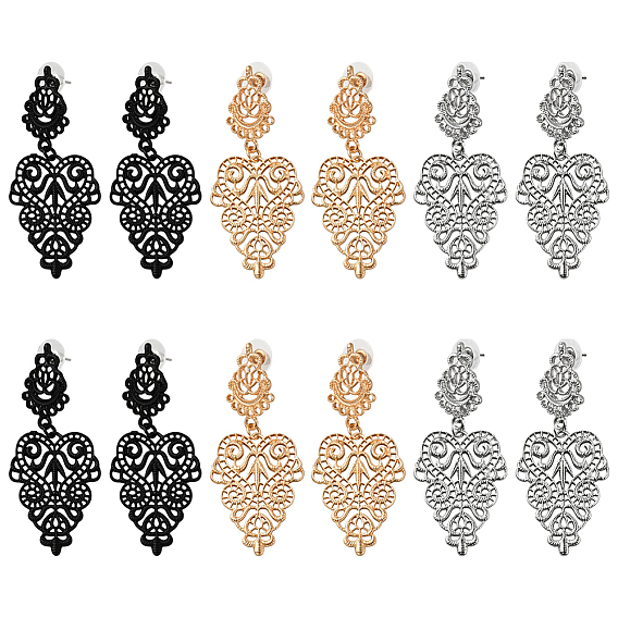 6пары 3 цветные серьги-гвоздики из сплава для женщин, полый лист