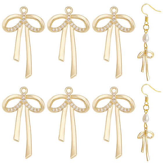8Pcs Brass Micro Pave CLear Cubic Zirconia Pendant
s, Long-Lasting Plated Bowknot